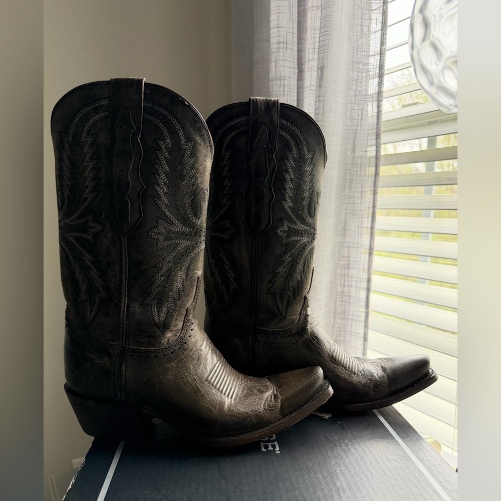 Lucchese Anthracite Gray Leather Western Boots - Picture 7 of 11